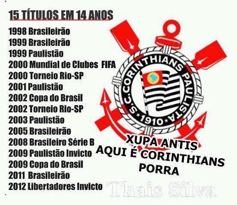 Sou do sexo masculino gosto muito de sair me divertir, sou Corintiano como a maioria do povo brasileiro, vamo corinthians