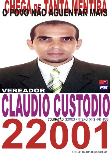 Sou candidato a vereador em Niterói, pela primeira vez pelo PR, meu número é 2 2 . 0 0 1. Me ajude, preciso de você para ganhar essa guerra.