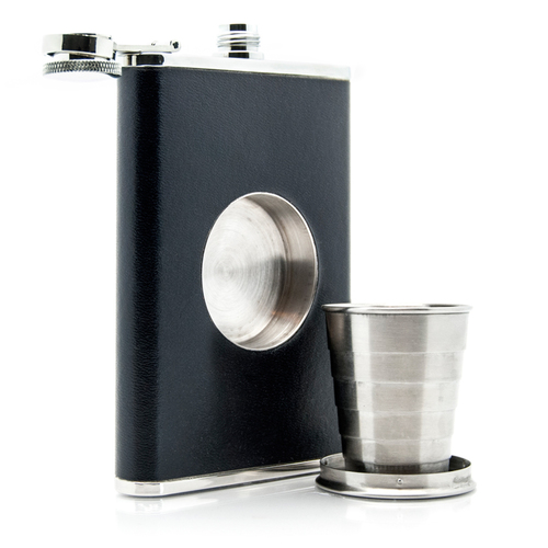 The Shot Flask is the first ever drinking flask with built-in collapsible shot glass.  Shoot from the hip!