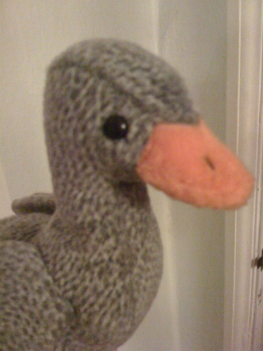 Grey and orange, with a slight lean to one side