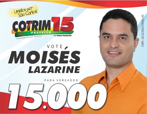 Moisés Lazarine é Trabalhador e Diretor do Sindicato dos metalúrgico na Electrolux, Publicitário, Conselheiro da Saúde, Educação, Associação de Moradores Stª Eu