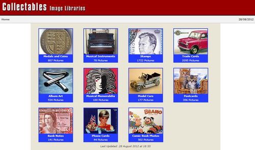 Collectables Image Libraries - websites for stamps, coins, medals, comics, postcards, phonecards, trade cards, musical instruments & memorabilia, album art.