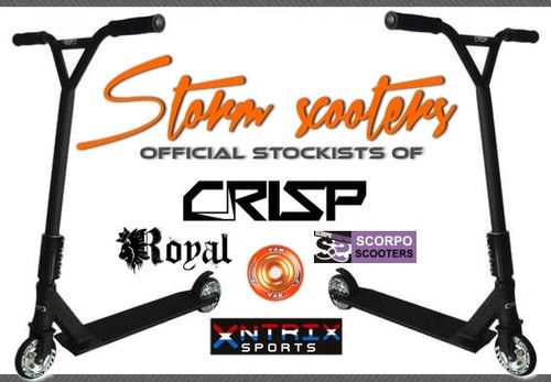 Stunt scooter stockist, Crisp, Scorpo and XNTRIX authorised dealer, ride with Storm! 
For more info Email-graham@gmarks.karoo.co.uk