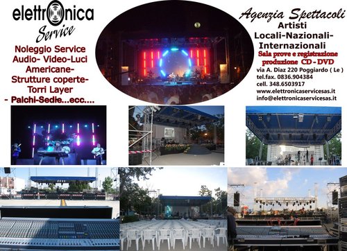 Noleggio Service Audio-Video-luci & Agenzia Spettacoli. Sala Prove e studio di registrazione, produzione cd/dvd. Gestione Teatro Illiria Poggiardo.