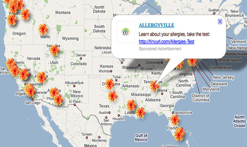 An interactive map aggregating people tweeting about allergies.