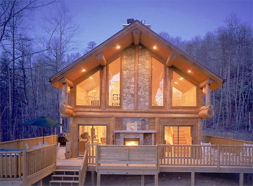 A collection of luxury log homes, chalets, and cottages, each with a hot tub, many with features such as lake views, granite countertops, Egyptian linens, etc