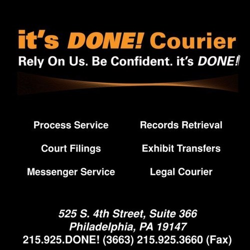 it's DONE! Courier is a Process Serving Firm and a Provider of Legal Support Courier Services 215.925.DONE! (3663)