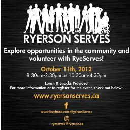 Ryerson Serves organizes half-day volunteer opportunities for students. Please visit ryersonserves.ca for more detail!