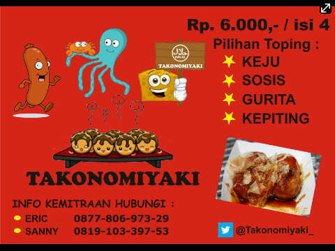 For more info franchise Takonomiyaki add  22916192 or ☎/✉ 087780697329