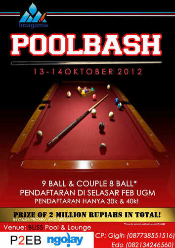 Poolbash2012's profile picture. Imagama present : Poolbash , pioneer billiard tournament in UGM !