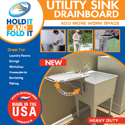 Quick flip-up work space/ Drainboard that folds out of the way when not in use! Attaches to a Utility Sink, Use in the garage, laundry, Etc. Tons of uses!