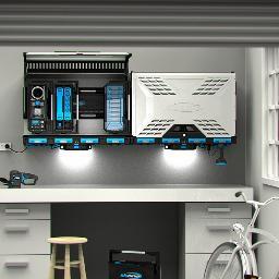 BluCave an organized, modern, space & money saving new Zone for any home or workplace... Power Tools, DIY Storage, Power, Light & Audio! Build BluCave your way!