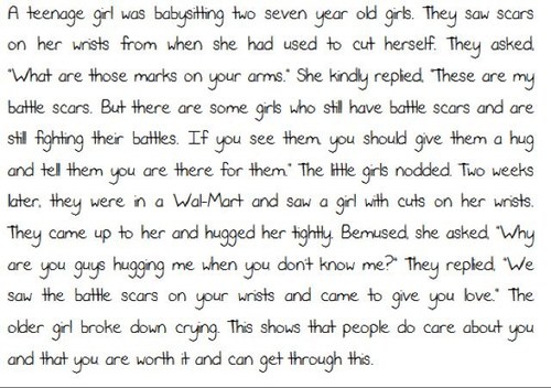 A failed suicide attempt. A blade across my body. A meal not eaten. This is me. I'm here to help you if you ever need me.