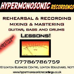 Hypermonosonic Recordings is a Professional Recording Studio based in Lenton, Nottingham. Recording, Mixing, Mastering, Production, Audio Transfer. 07786786759