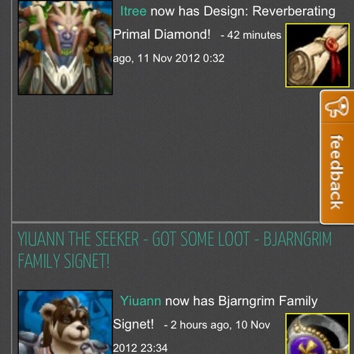 Want to get an RSS feed of your WoW character / guild activity? Then give my site a try. Can be used to feed twitter, facebook, guild launch etc...