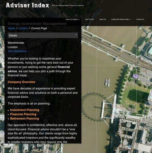 Adviser Index - IFA Directory using Google Maps. Allows visitors to leave comments and refer local advisers on social media websites