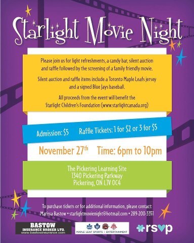 Centennial College #CCPR presents: Starlight Movie Night Charity Event! Nov. 27th at the Centennial Pickering Learning Site