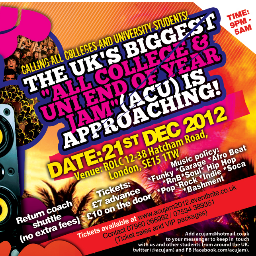 acujam's profile picture. I am student representative of the BIGGEST student promotion team in London. My aim is to spread the word of the upcoming ALL COLLEGE & UNI END OF YEAR JAM 2012