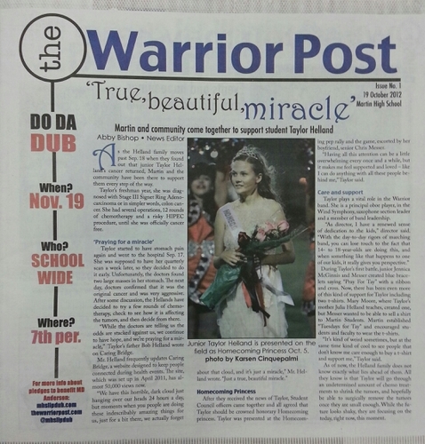 We are the award winning newspaper from Martin HS, The Warrior Post. Questions or anything you want to tell us? E-mail us at warrior.post@yahoo.com