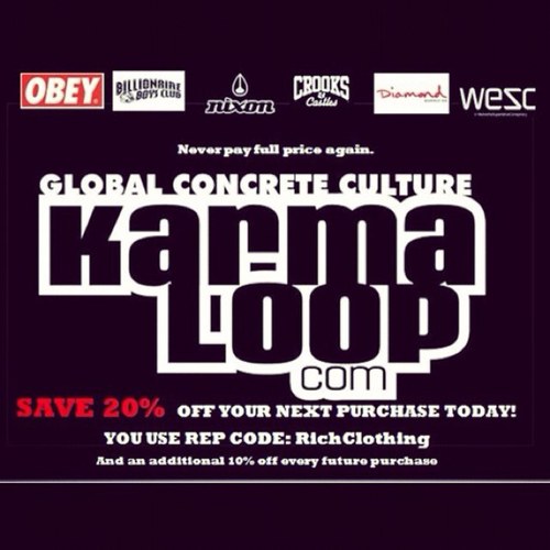 shop_karmaloop's profile picture. Rep for karmaloop
All the best in one place
Use repcode RichClothing to save 20% off your entire purchase at http://t.co/m3DoakF6!