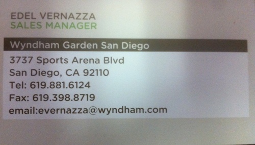 HotelSalesMgr1's profile picture. As the Hotel Sales Manager my commitment to your team is to provide them with the best professional services and accommodations. 

Wyndham Garden San Diego