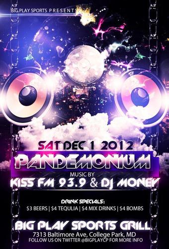 The New Saturday Night Spot for a G.O.O.D Time. Starting 10/13/2012 9pm-until.
At Big Play Bar and Grill
7313 Baltimore Ave
College Park, MD

 Follow us!