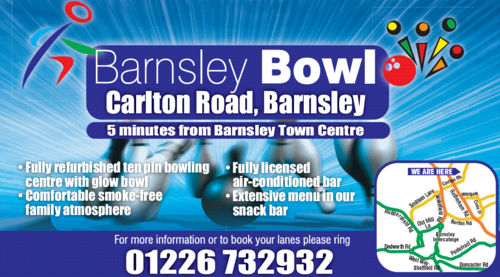 Barnsley Bowl is Barnsley's No1 Entertainment Centre. Boasting 16 BTBA Sanctioned lanes, A fully Licensed Lounge Bar, and an extensive menu in our Snack Bar.