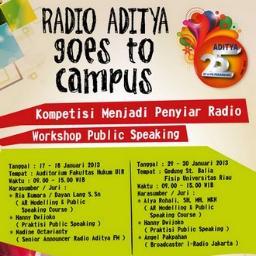 Kompetisi menjadi Penyiar Radio dan Workshop Public Speaking ADITYA FM bekerja sama dengan Alya Rohali Modeling & Public Speaking Course Pekanbaru