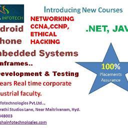 We are providing 
.Net
JAVA
Android
Embedded Systems
iphone
100% Placements

Thanks&Regards,
Visha Infotechnologies
Contact:040-66848003.