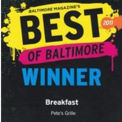 Since 1980, Pete's Grille has been a Baltimore landmark. A frequent winner of Baltimore's Best Breakfast, we specialize in Southern breakfast fare.