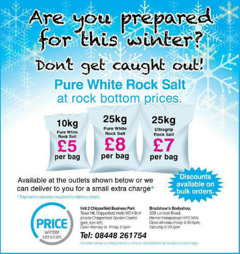HemelRockSalt's profile picture. We supply bagged white and brown rock salt at the cheapest price in Hemel Hempstead WD4 9LH and HP3 9AN