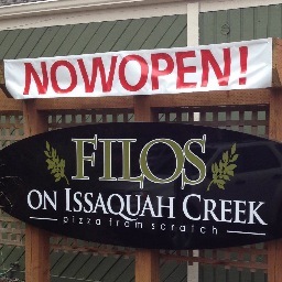 Pizza from scratch + pastas, grinders, salads, calzones & more! Full bar! The only water front dining in Issaquah right on the creek! Family owned/operated!