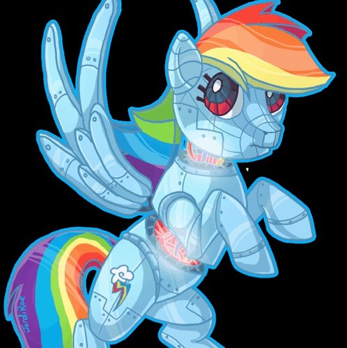 I'm Rainbot Dash, an exact robotic replica of Rainbow Dash, I have no memory of who created me though…((Icon by @xxMoonwish))