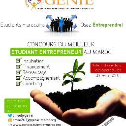 CMEEbyGENIE's profile picture. Le Concours du Meilleur Etudiant Entrepreneur #CMEE est une compétition destinée aux étudiants marocains.
 Insciprtion sur : http://t.co/RW93ubp7