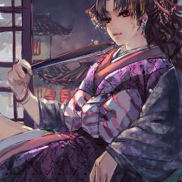 I'm Kagura, a wind sorceress. *holds up her fan* Also I was a creation of Naraku's. My goal is to be free from Naraku. #InuYasha (RP)