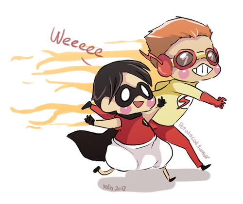 Baby wersun o Wally. Really Young Justice. Me is fwee year old.