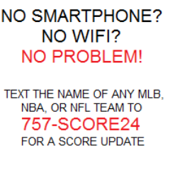 I recently found myself w/o a smartphone on gameday. Came up with a way to get score updates through text. Text a team name to 757score24 and get back the score