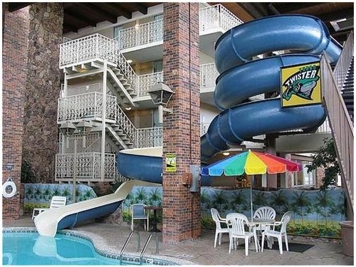 Full service hotel with a three story indoor waterslide!