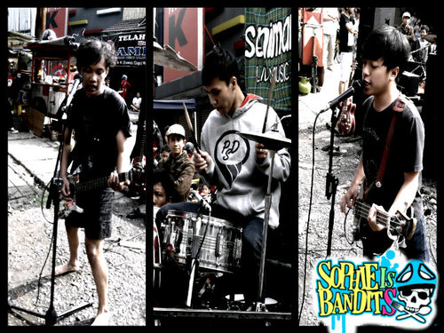 SOPHIE IS BANDITS {crazy comedy melodic punk} ekokuks as gitar/vox addibandits as bass/vox and iday as drums .. cp : @sig13t  / 321C2F5D