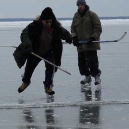 Playing hockey on Lake Nipissing in photo. I teach science education at Nipissing University.