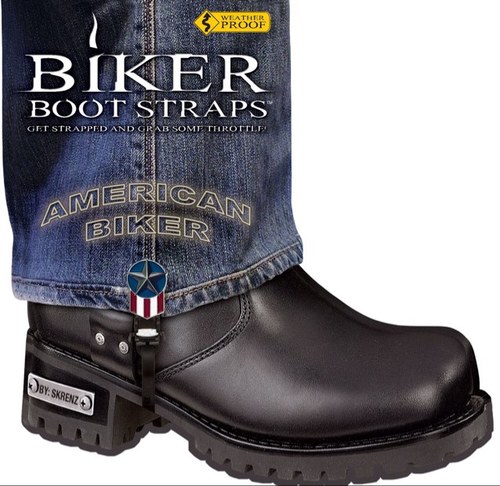 Biker Boot Straps designs, manufactures, and distributes boot straps that hold your pants in place while riding your motorcycle.