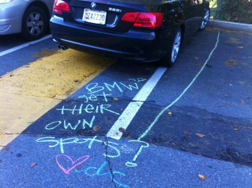 Tired of those a$$holes who can't park? You know... the ones who take up two spots, or park diagonally...? Once simple solution... NINJACHALK.