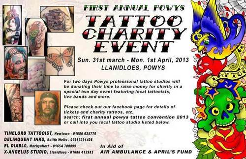 this will be a NON PROFIT CHARITY event to showcase Powys's local Tattoo talent! 
This amazing event will take place Easter weekend 31st march 1st april 2013