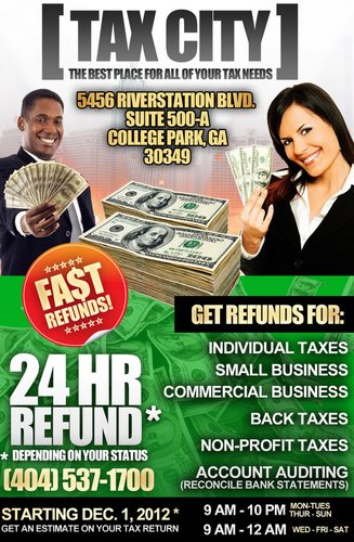 AtlantaTaxCity's profile picture. SOUTH SIDE'S OFFICIAL TAX SERVICE. NOW OPEN! GET YOUR TAXES BACK FAST, REAL FAST! 24 HOUR REFUND (DEPENDING ON YOUR STATUS) CONTACT 404-537-1700 FOR MORE INFO!