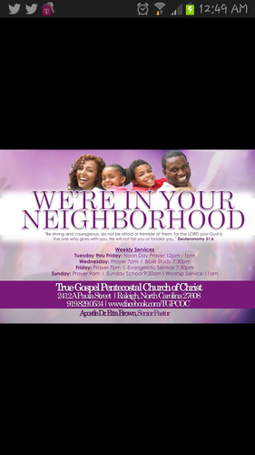 True Gospel Pentecostal Church of Christ Inc. 2412 Paula St. Raleigh, NC 27608
919-829-0534