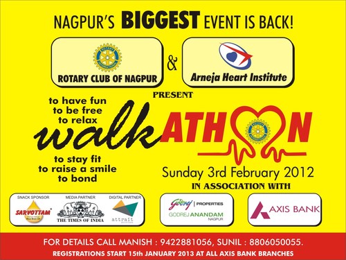 Rotary presents Nagpur's largest event...WALKATHON! Walk for peace, to smile, to bond, for your heart...be there on 3rd February!