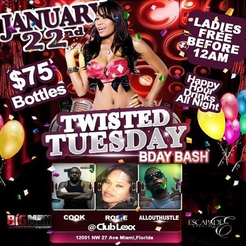 TwistedTuesday's profile picture. @TwistedTuesday @ClubLexx!! Where the vibe is right, drinks get you nice for the right price, and these bitches are tight! We got your Tuesdays covered!