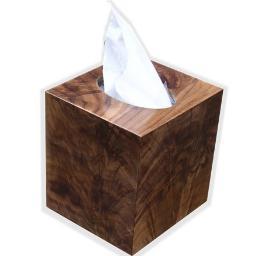 We offer our tissue covers both in @Kleenex and @Puffs style in junior, cube, regular and family sizes. Matching wood wastepaper baskets are also available.