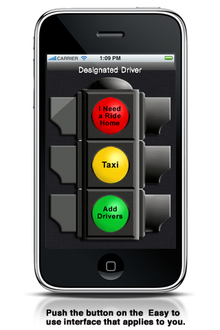 First iPhone app that allows a user to reach out to family, friends or a taxi to request a ride when a designated driver becomes necessary