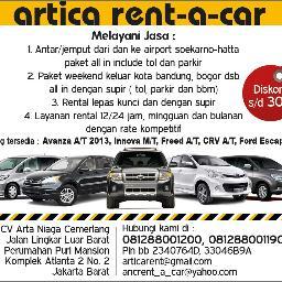 reliable car rent in jakarta,indonesia.we provide safety journey and customer's satisfaction. +6281288001200
BB 234076D articarent@gmail.com 
pin bb 2340764d